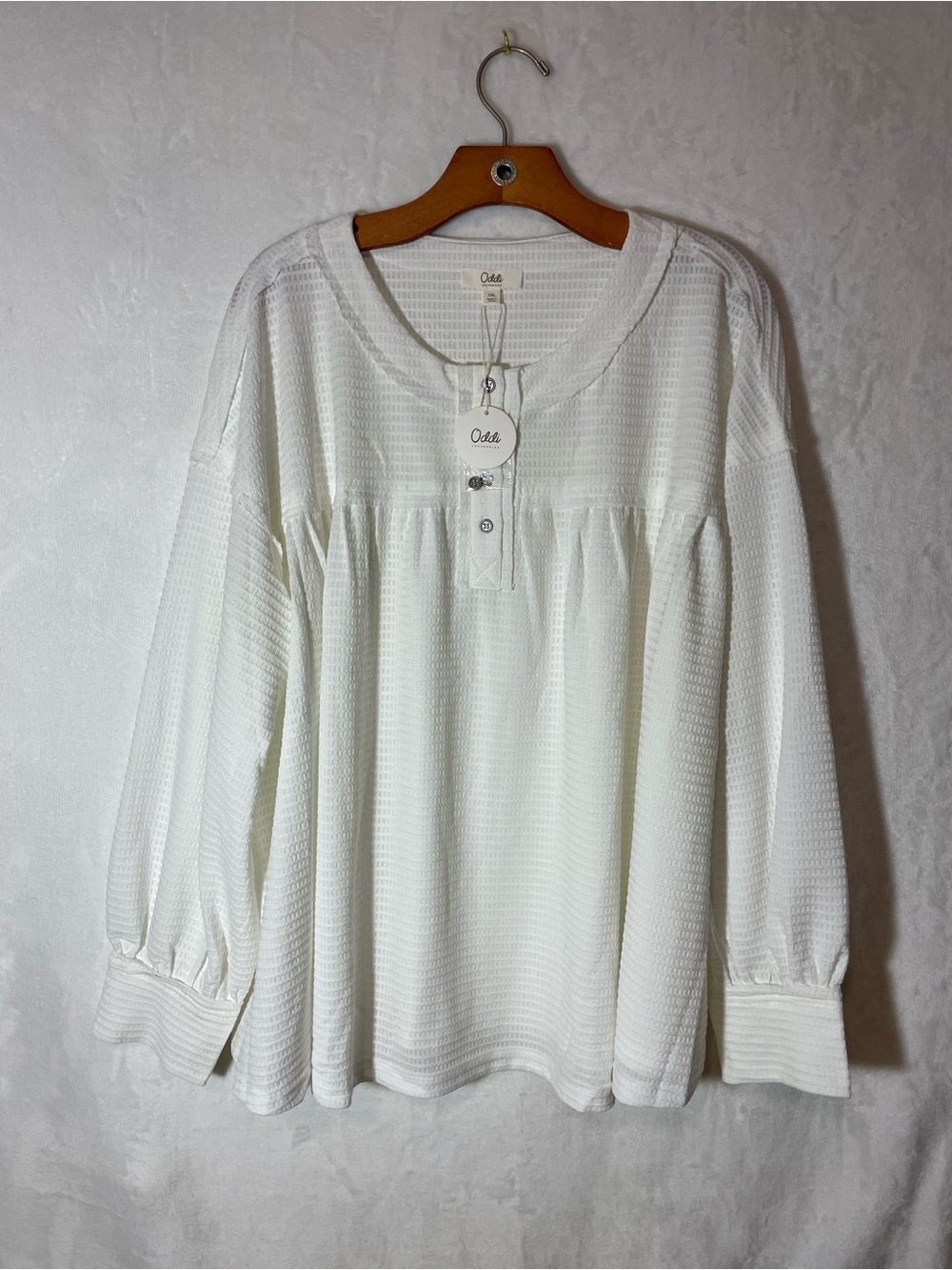 Oat White Waffle-Knit Long Sleeve Henley Top